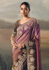 Purple & Brown Tissue Embroidered Wedding Wear Saree