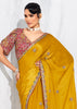 Mustard Yellow Embroidered Designer Silk Saree