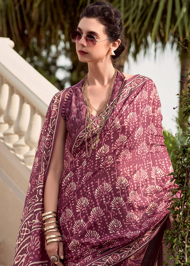 Red Printed Cotton Silk Saree
