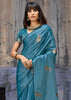 Dusky Blue Woven Banarasi Satin Silk Saree