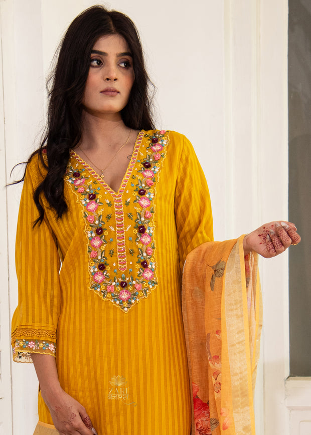 Mustard Yellow Embroidered Suit Set (10702890303681)