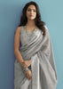 Powder Grey Woven Linen Silk Saree