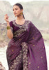 Purple Wine Woven Embroidered Satin Silk Saree