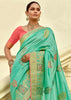 Aqua Green Woven Banarasi Designer Silk Saree With Contrast Blouse
