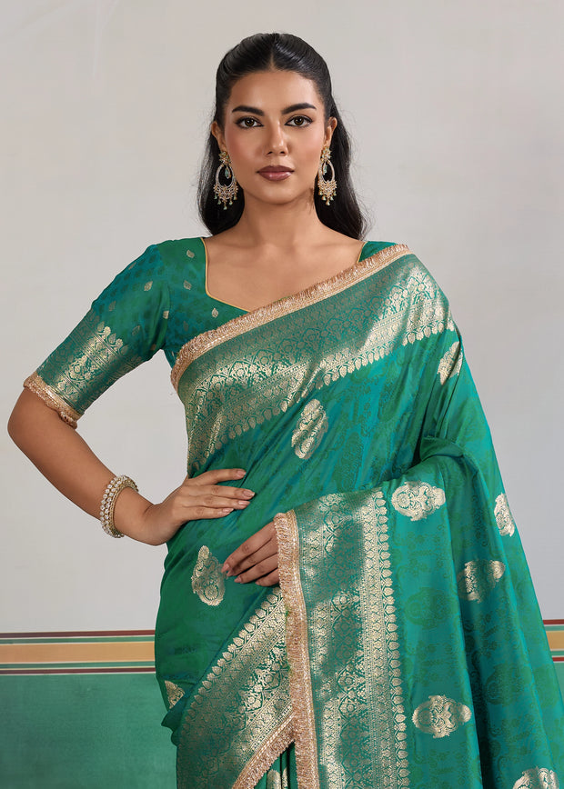 Fair Green Woven Banarasi Satin Silk Saree