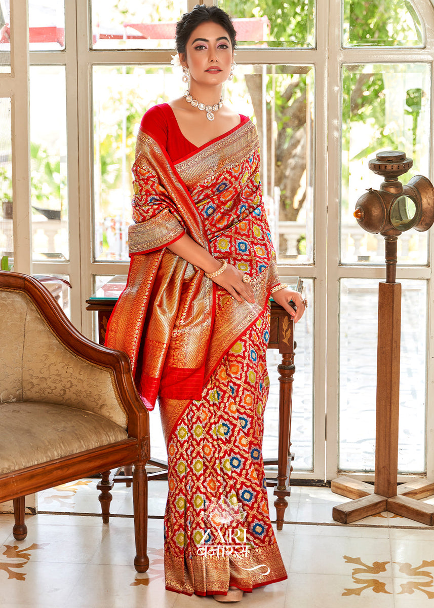 Rani-Sa: Red Banarasi Brocade Saree with Zari Jaal — Zari Banaras