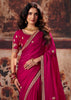 Magenta Pink Designer Satin Silk Saree With Embroidered Blouse