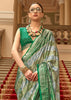 Emerald Green Printed Satin Silk Saree