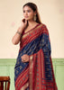 Medieval Blue Patola Printed Cotton Silk Saree