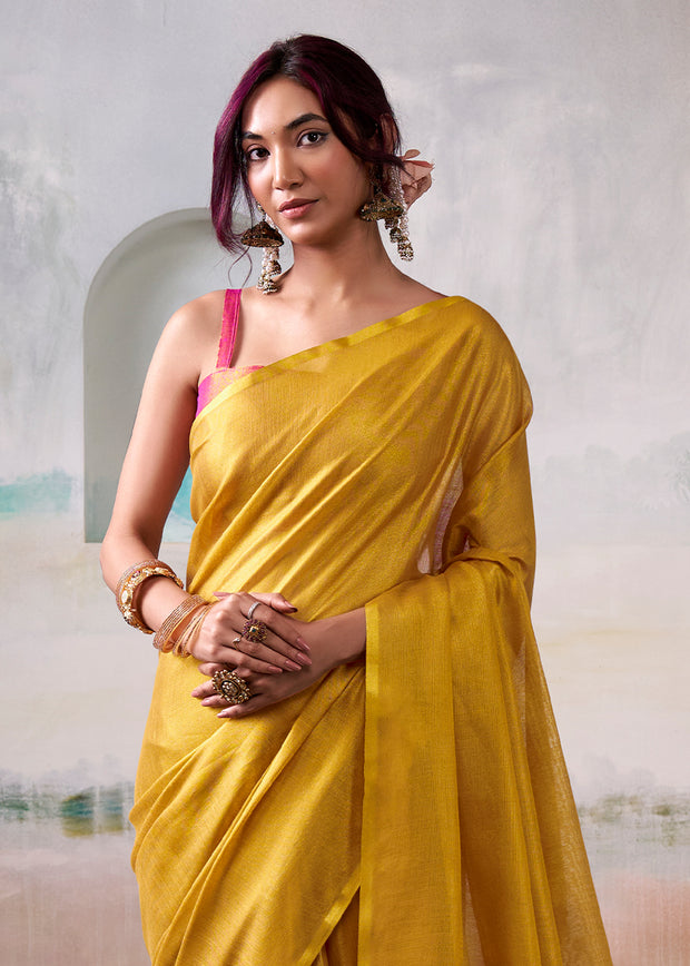 Golden Yellow Woven Tissue Silk Saree