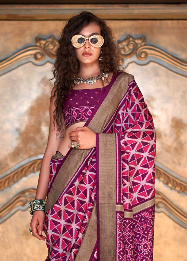 Dahlia Purple Printed Patola Silk Saree