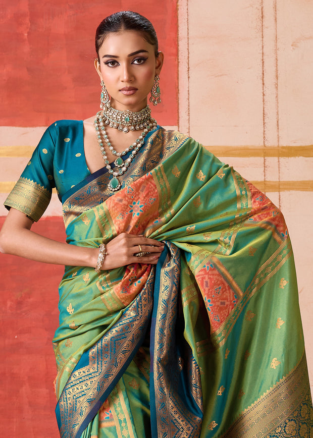 Mint Green Dual Tone Bronze Zari Woven Banarasi Silk Saree