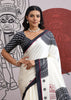 Black and White Printed Satin Silk Saree