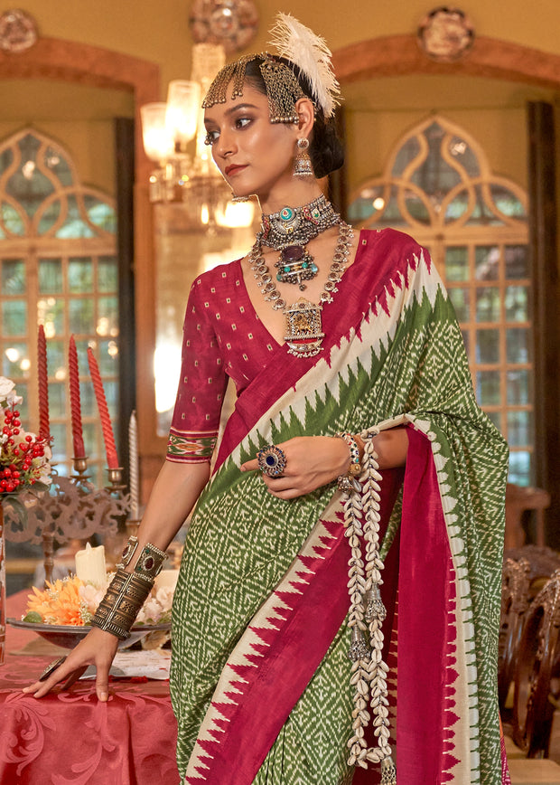 Aspen Green Printed Patola Silk Saree