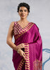 Fuchsia Purple Satin Silk Saree with Ajrakh Printed Pallu and Blouse