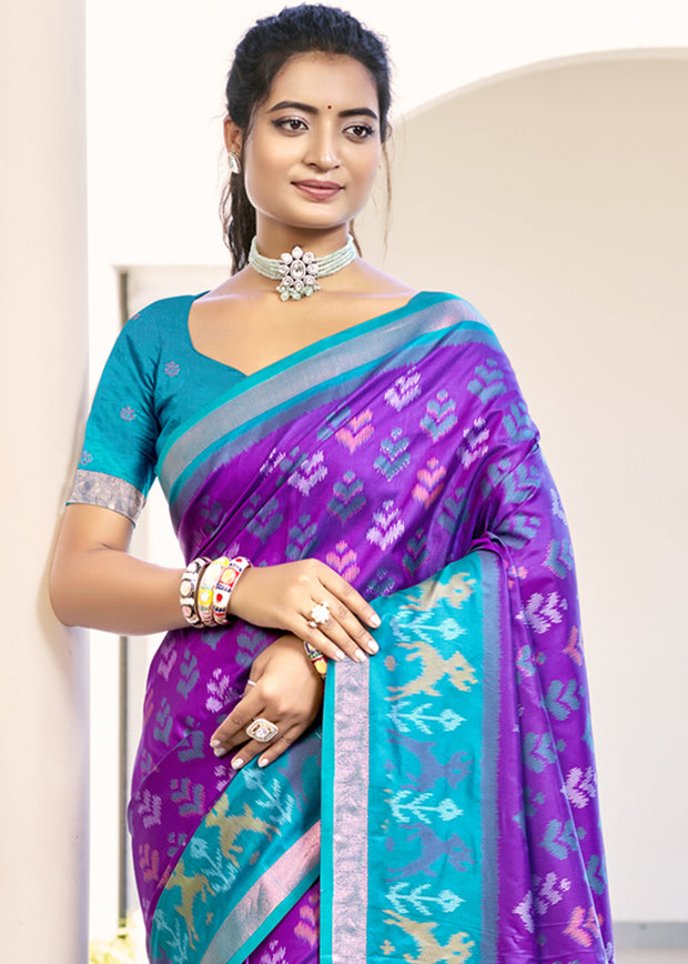 Phlox Purple Woven Patola Silk Saree