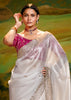 Vaporous Grey Heavy Embroidered Designer Silk Saree With contrast Blouse