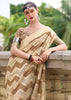 Beige Brown Woven Cotton Linen Silk Saree