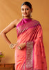 Peach Pink Woven Banarasi Cotton Silk Saree
