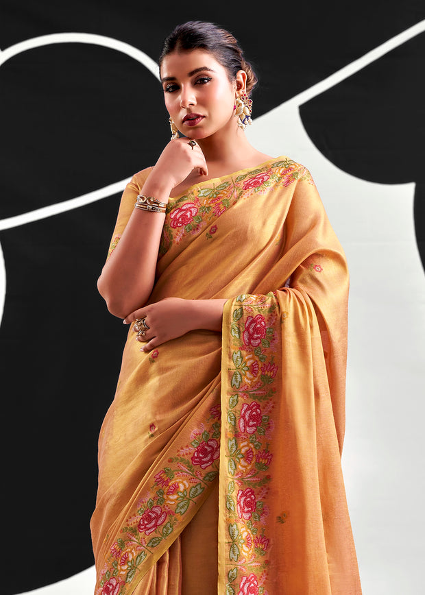 Saffron Orange Woven Tissue Silk Saree