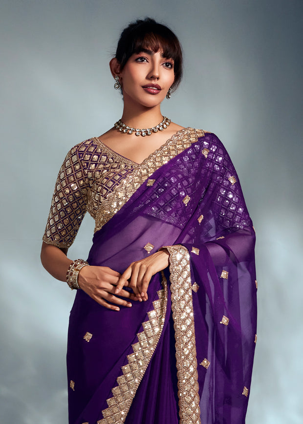 Imperial Purple Designer Silk Saree
