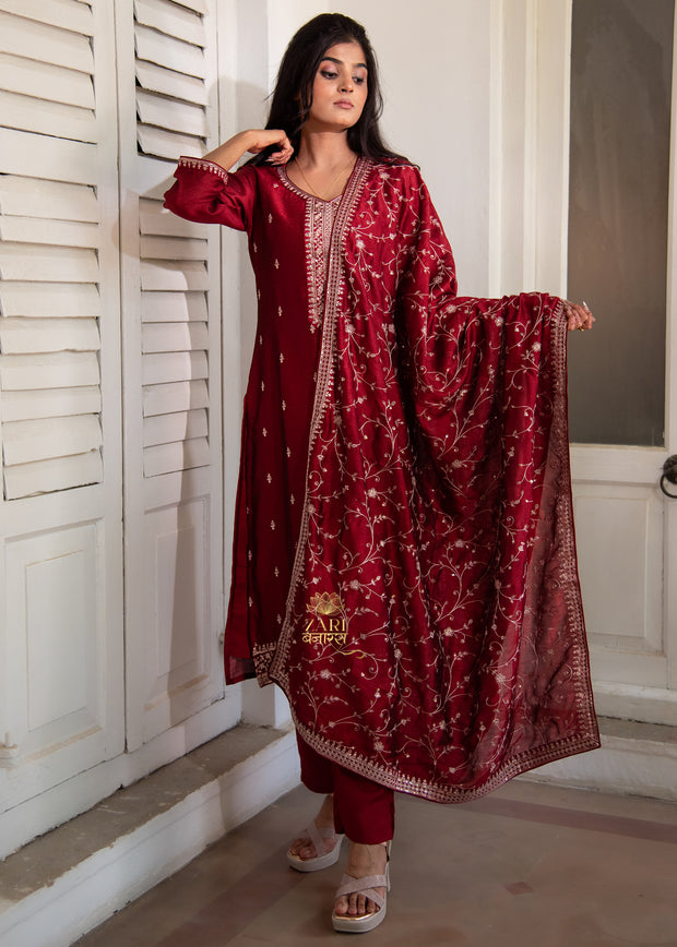 Royal Maroon Embroidered Suit set (10702867235009)