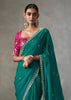 Teal Green Embroidered Silk Saree With Heavy Blouse