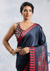Jet Black Satin Silk Saree with Ajrakh Printed Pallu and Blouse