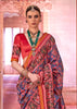 Blue And Red Printed Patola Silk Saree
