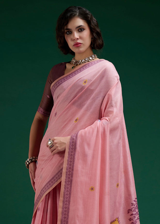 Pink Woven Cotton Jamdani Saree