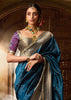 “Exclusive Offer” : Peacock Blue Woven Banarasi Silk Saree