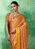 Yellow Printed Satin Silk Saree