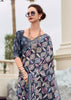 Midnight Black Printed Cotton Silk Saree