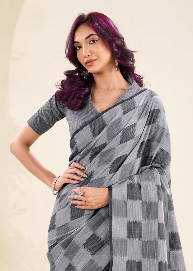 Slate Grey Woven Linen Silk Saree