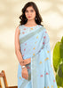 Sky Blue Woven Linen Silk Saree