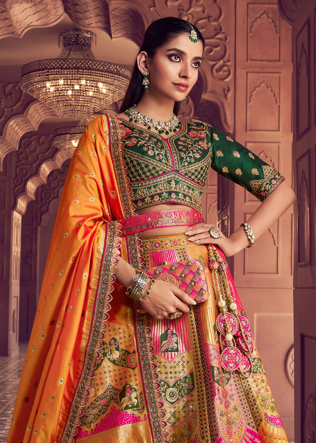 Multicolour Banarasi Silk Embroidered Lehenga