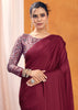 Claret Red Satin Silk Saree with Ajrakh Printed Pallu and Blouse