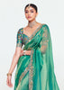 Sea Green Designer Embroidered Tissue Saree