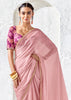 Dusty Pink Designer Organza Silk Saree With Printed Blouse
