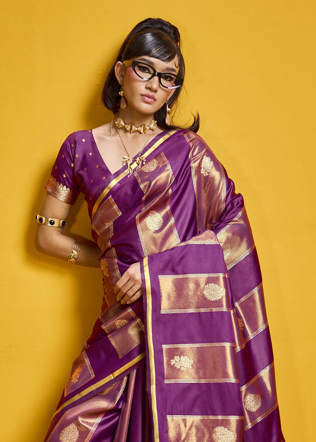 Dahlia Purple Woven Banarasi Satin Silk Saree