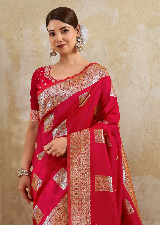 Bridal Red Woven Banarasi Silk Saree
