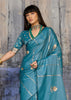 River Blue Woven Banarasi Satin Silk Saree