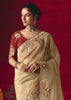 Cream Beige Designer Embroidered Saree