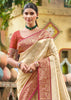 Beige & Red Woven Kanjivaram Silk Saree