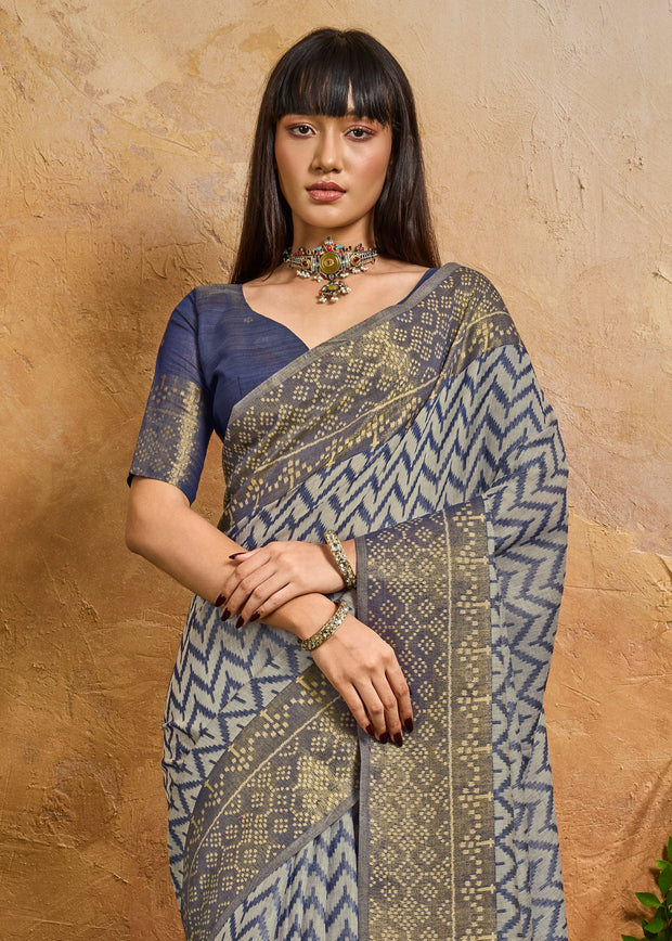 Blue Printed Patola Silk Saree