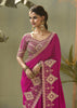 “Exclusive Offer” : Fuchsia Pink Woven Embroidered Silk Saree