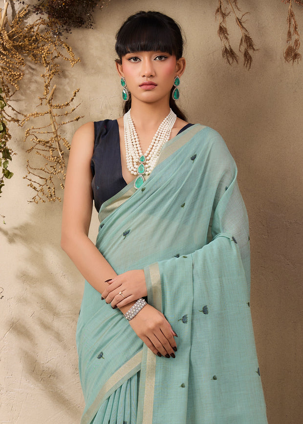Pastel Blue Woven Cotton Silk Saree