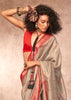 Silver Grey Woven Banarasi Silk Saree With Contrast Border