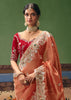 Rust Orange Embroidered Designer Saree