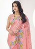 Rose Pink Woven Linen Silk Saree